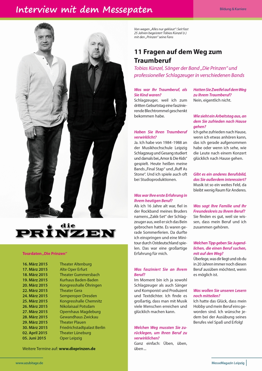 Messepate azubi- & studientage Leipzig 2014 -Tobias Künzel - Sanger der Band "Die Prinzen" und professioneller Schlagzeuger in verschiedenen Bands Messepate azubi- & studientage Leipzig 2014 -Tobias Künzel - Sanger der Band "Die Prinzen" und professioneller Schlagzeuger in verschiedenen Bands