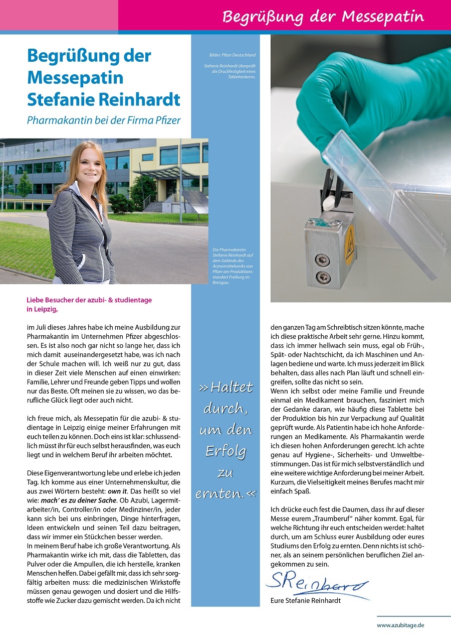 Messepatin azubi- & studientage Leipzig 2016 - Stefanie Reinhardt - Pharmakantin Messepatin azubi- & studientage Leipzig 2016 - Stefanie Reinhardt - Pharmakantin