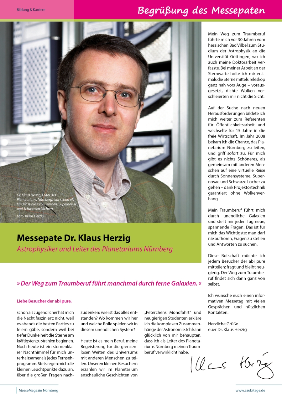 Messepate Nürnberg 2014 - Dr. Klaus Herzig - Astrophysiker und Leiter des Planetariums Nürnberg Messepate Nürnberg 2014 - Dr. Klaus Herzig - Astrophysiker und Leiter des Planetariums Nürnberg